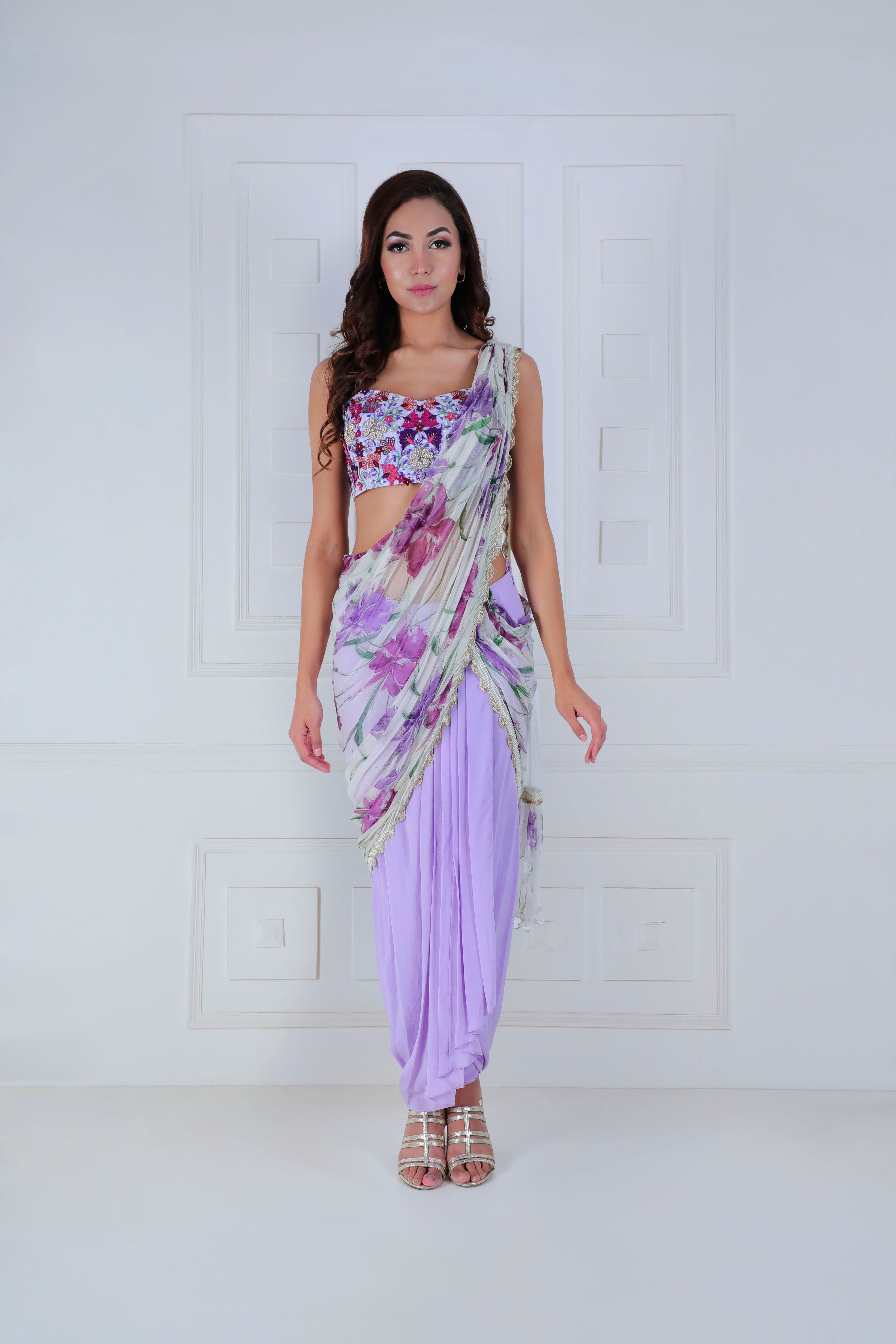 Dhoti-Saree with Hand-painted Palla - Saaj By Ankita
