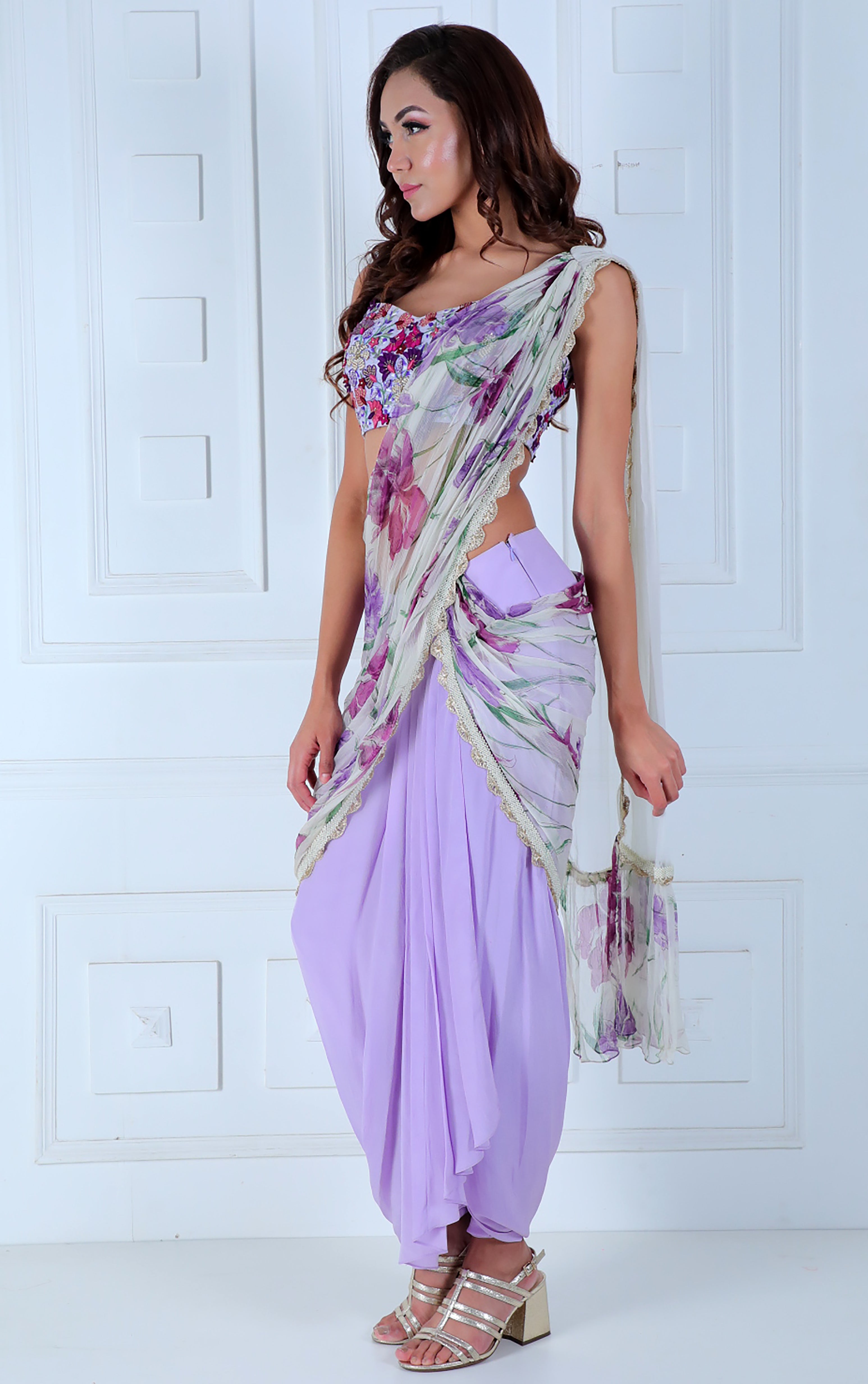 Dhoti-Saree with Hand-painted Palla - Saaj By Ankita