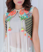 Load image into Gallery viewer, Embroidered Shrug with Uneven hem kurta an Dhoti pants - Saaj By Ankita
