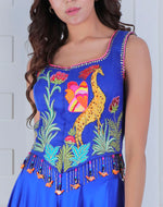 Load image into Gallery viewer, Quirky Giraffe Embroidered Jacket with Layered Satin Pants - Saaj By Ankita
