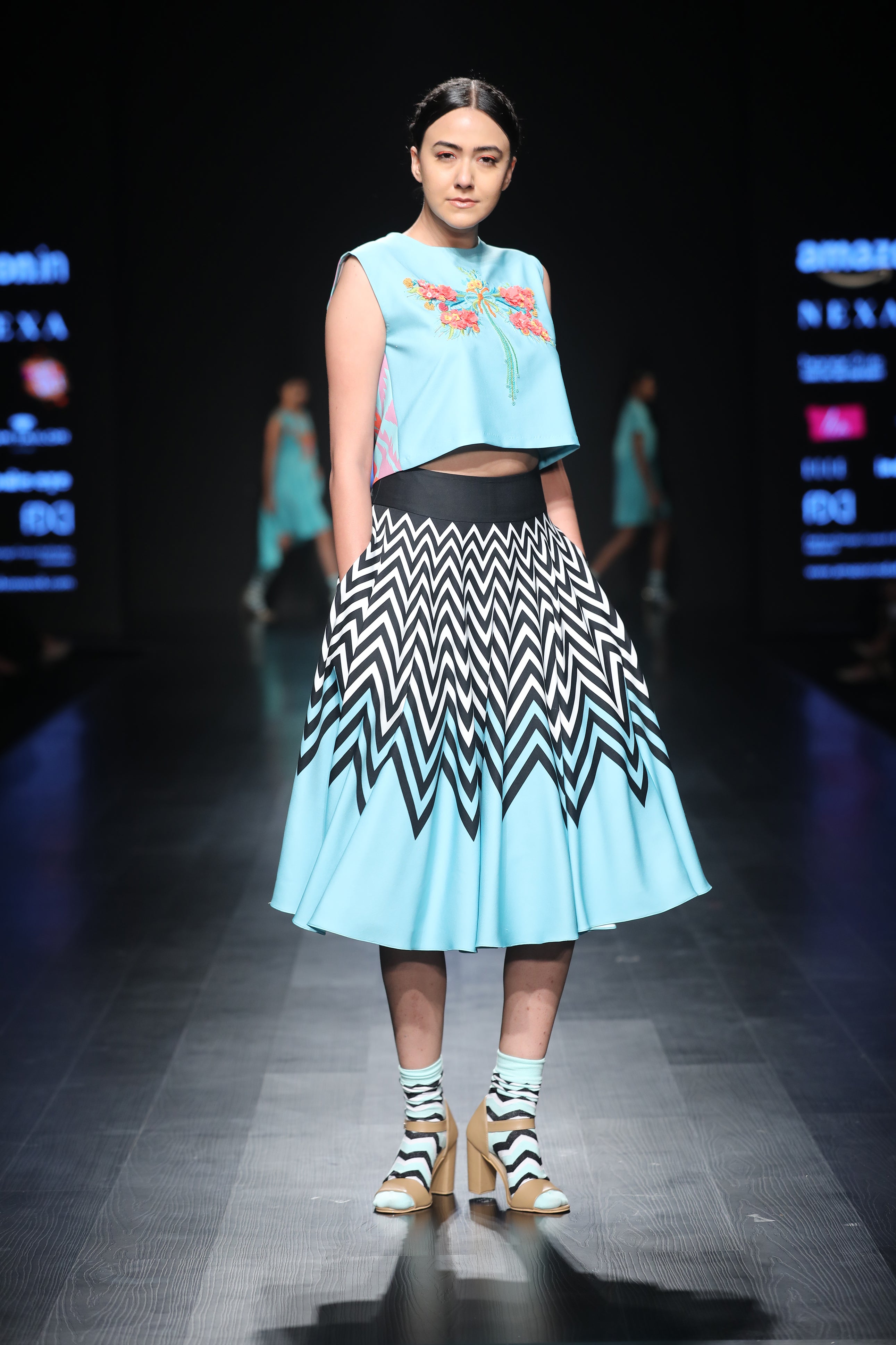 Eclectic Chevron Printed Flared Skirt - Saaj By Ankita