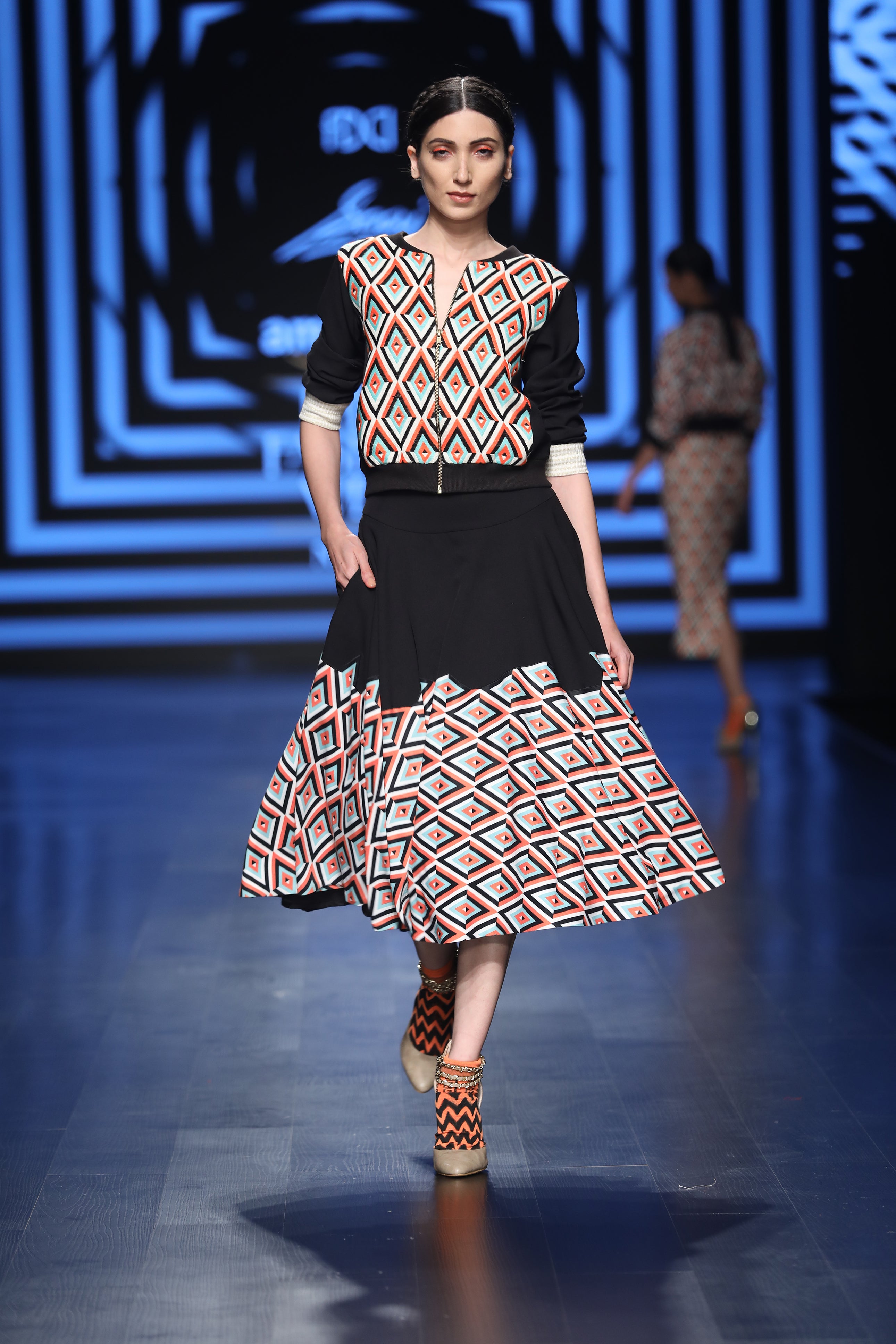Geometric Pattern Printed on Flared Skirt - Saaj By Ankita