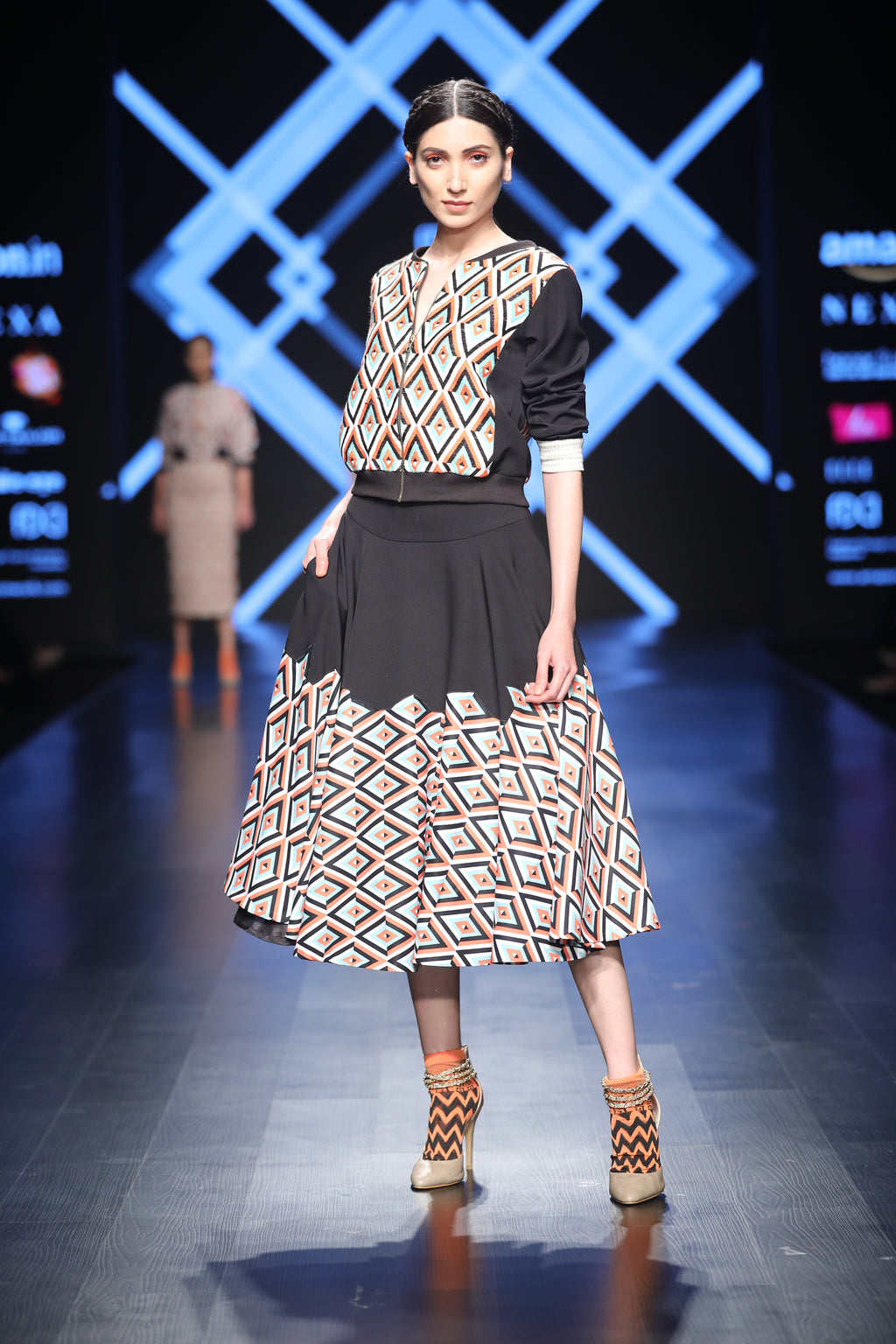 Geometric Pattern Printed on Flared Skirt - Saaj By Ankita