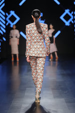 Load image into Gallery viewer, Handwoven Cotton in Geometric Pattern Tuxedo Pant-Suit - Saaj By Ankita
