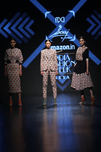 Handwoven Cotton in Geometric Pattern Tuxedo Pant-Suit - Saaj By Ankita