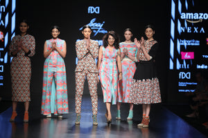 Handwoven Cotton in Geometric Pattern Tuxedo Pant-Suit - Saaj By Ankita