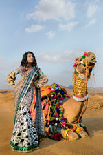 Load image into Gallery viewer, Lehnga-Saree Print on Print Style With Embroidered Border - Saaj By Ankita
