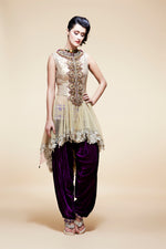 Load image into Gallery viewer, High-Low Top with Velvet Salwar - Saaj By Ankita

