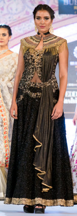 Load image into Gallery viewer, Gold Beaded Collar on Black - Saaj By Ankita
