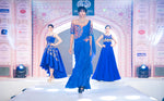 Load image into Gallery viewer, Glittery Blue Sari-Gown with multicolour embroidery - Saaj By Ankita
