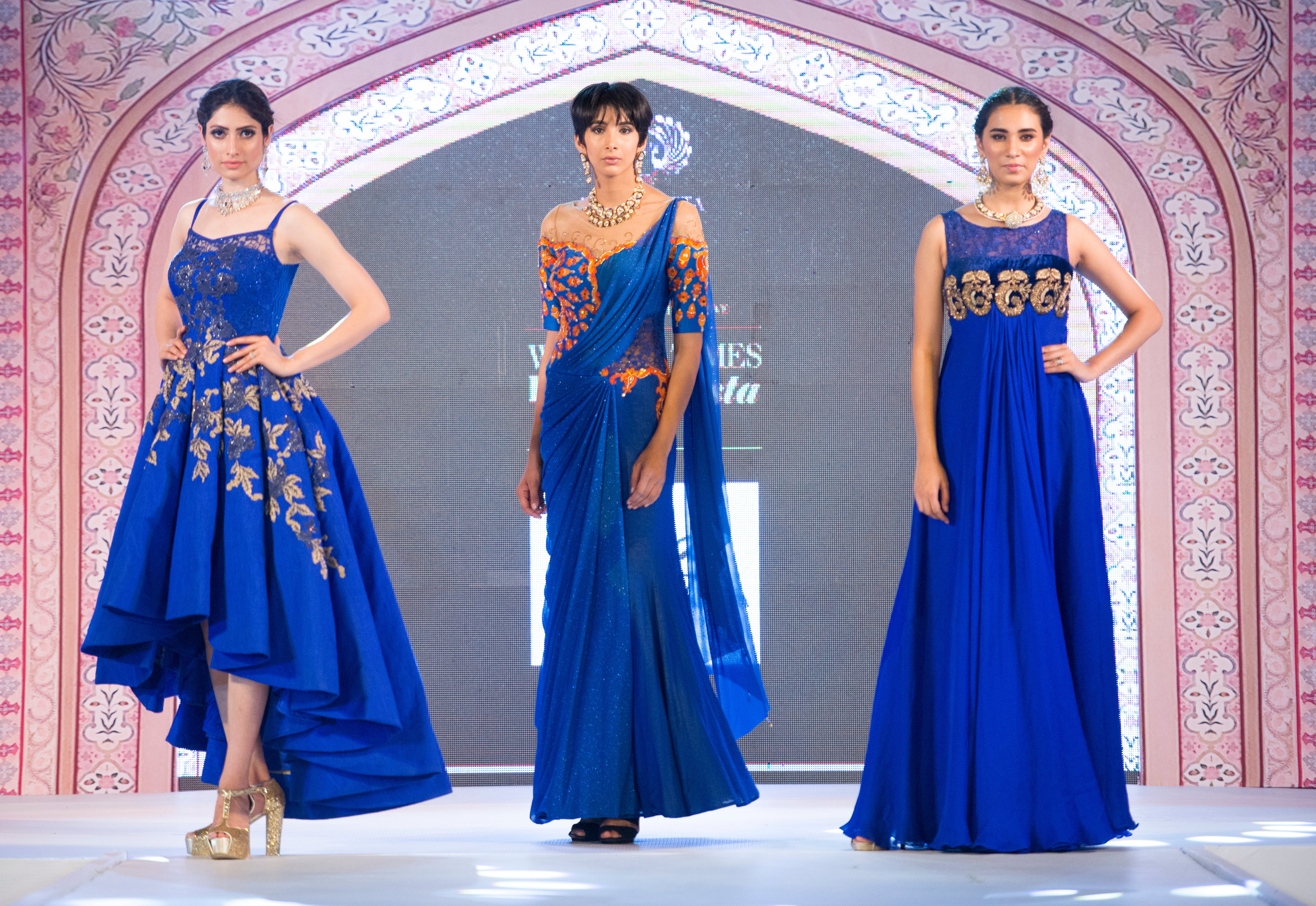 Glittery Blue Sari-Gown with multicolour embroidery - Saaj By Ankita