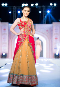 Apricot Peach Lehenga Saree - Saaj By Ankita