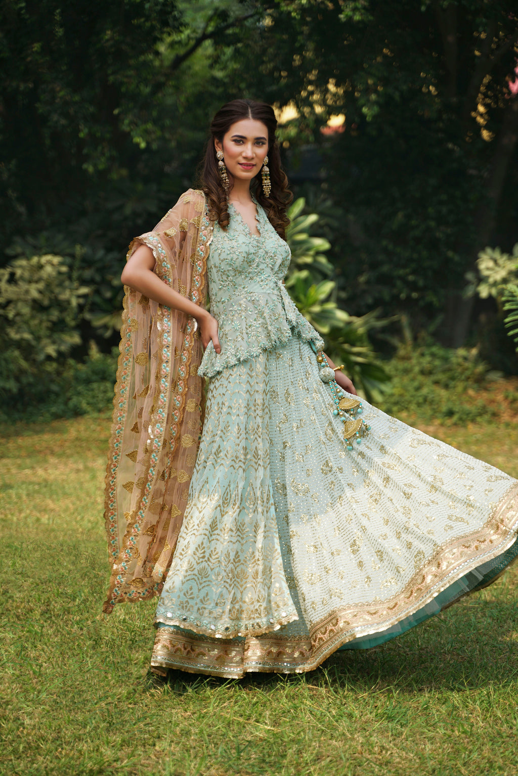 Peplum Choli with Half-n-half Lehenga - Saaj By Ankita
