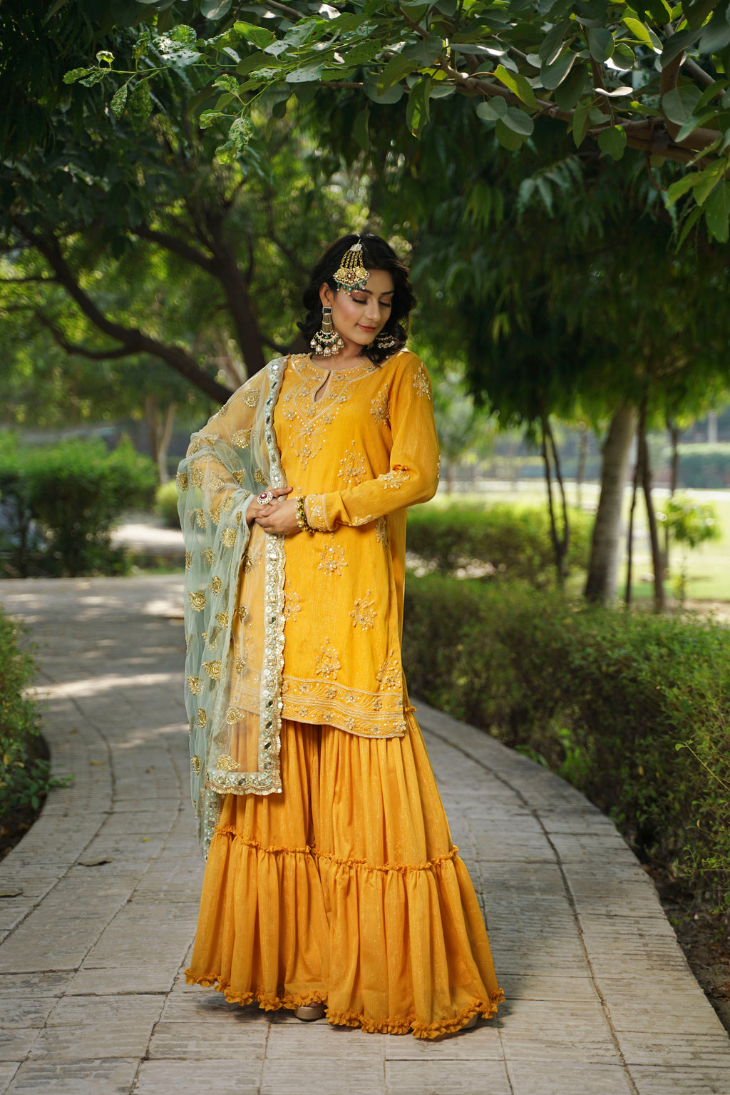Petal Work Kurti with Tiering Sharara Set - Saaj By Ankita