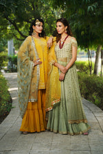 Load image into Gallery viewer, Back Trail Chikankari embroidered Choli with Tiered Lehenga - Saaj By Ankita
