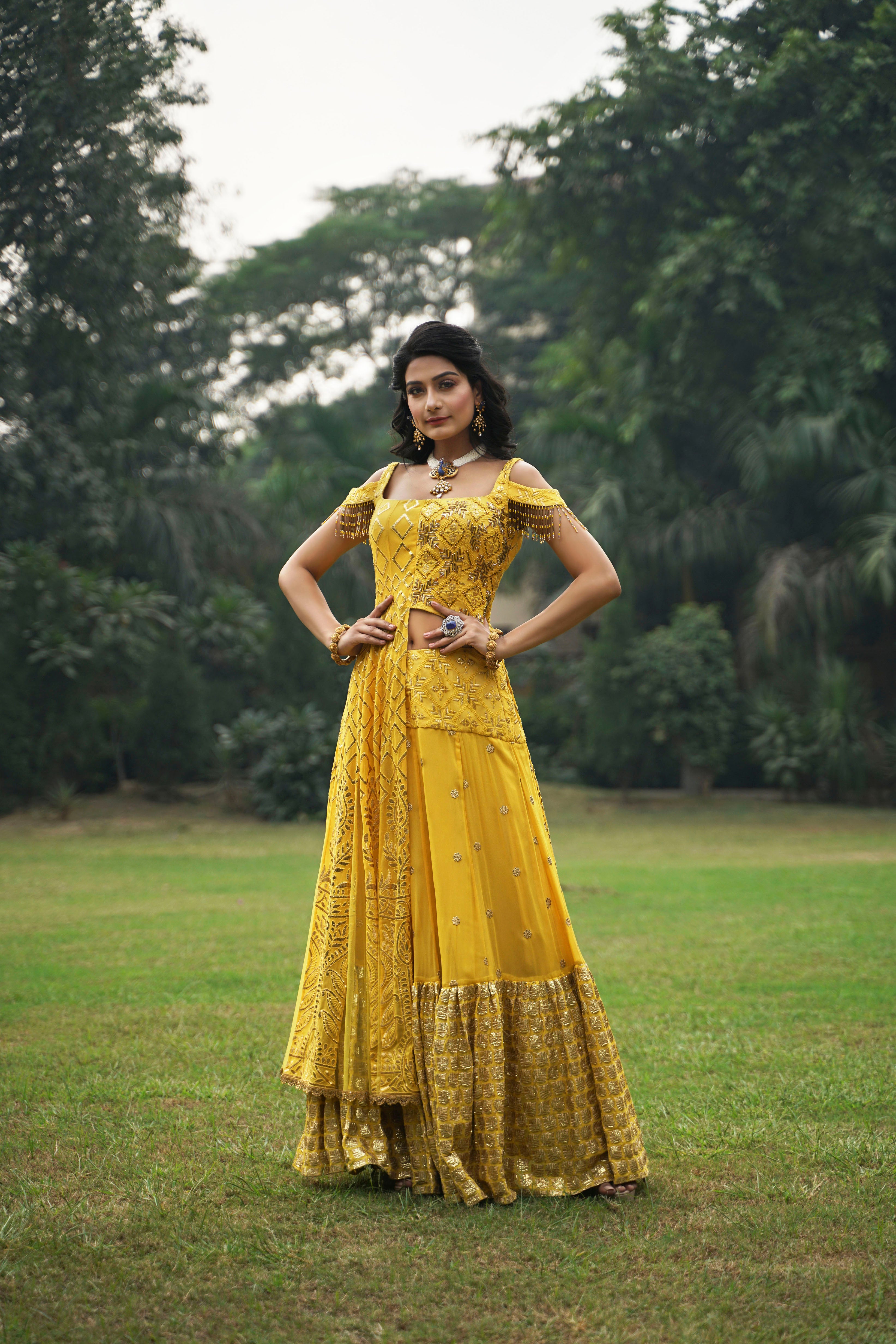 Kalidaar side-fall Choli with Tiering Lehenga - Saaj By Ankita