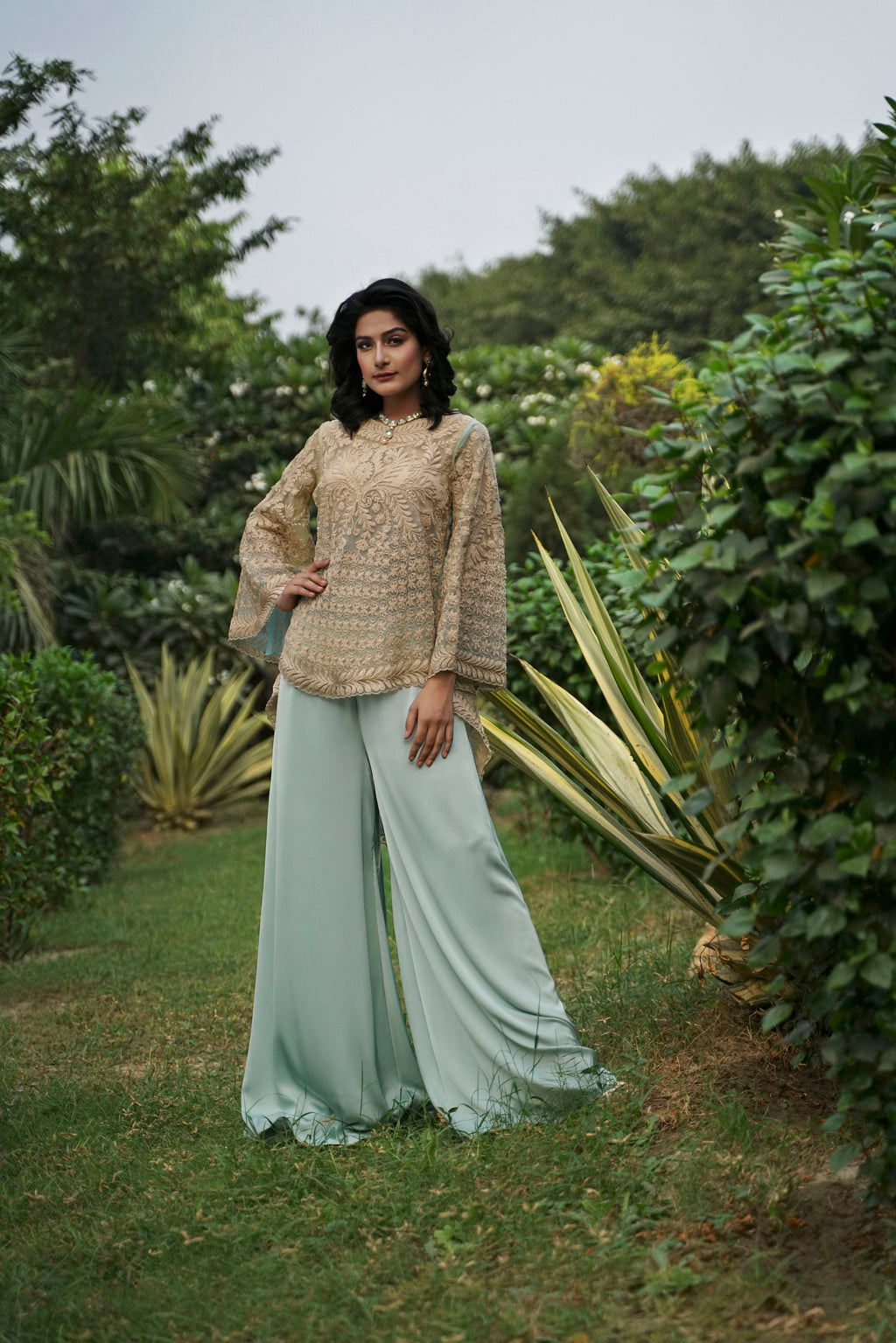 Dori Work A-Line top with Satin Palazzo - Saaj By Ankita