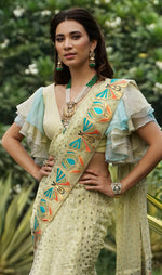 Load image into Gallery viewer, Butterfly Border Kali-Saree with Ruffle sleeves Blouse - Saaj By Ankita
