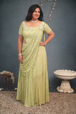 Load image into Gallery viewer, Green Anarkali Saree Outfit
