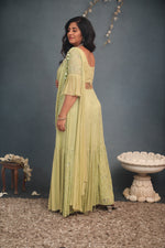 Load image into Gallery viewer, Green Anarkali Saree Outfit
