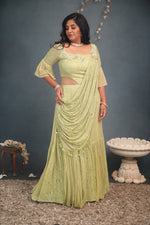 Load image into Gallery viewer, Green Anarkali Saree Outfit

