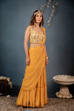 Load image into Gallery viewer, Mustard Yellow Sharara Saree with belt
