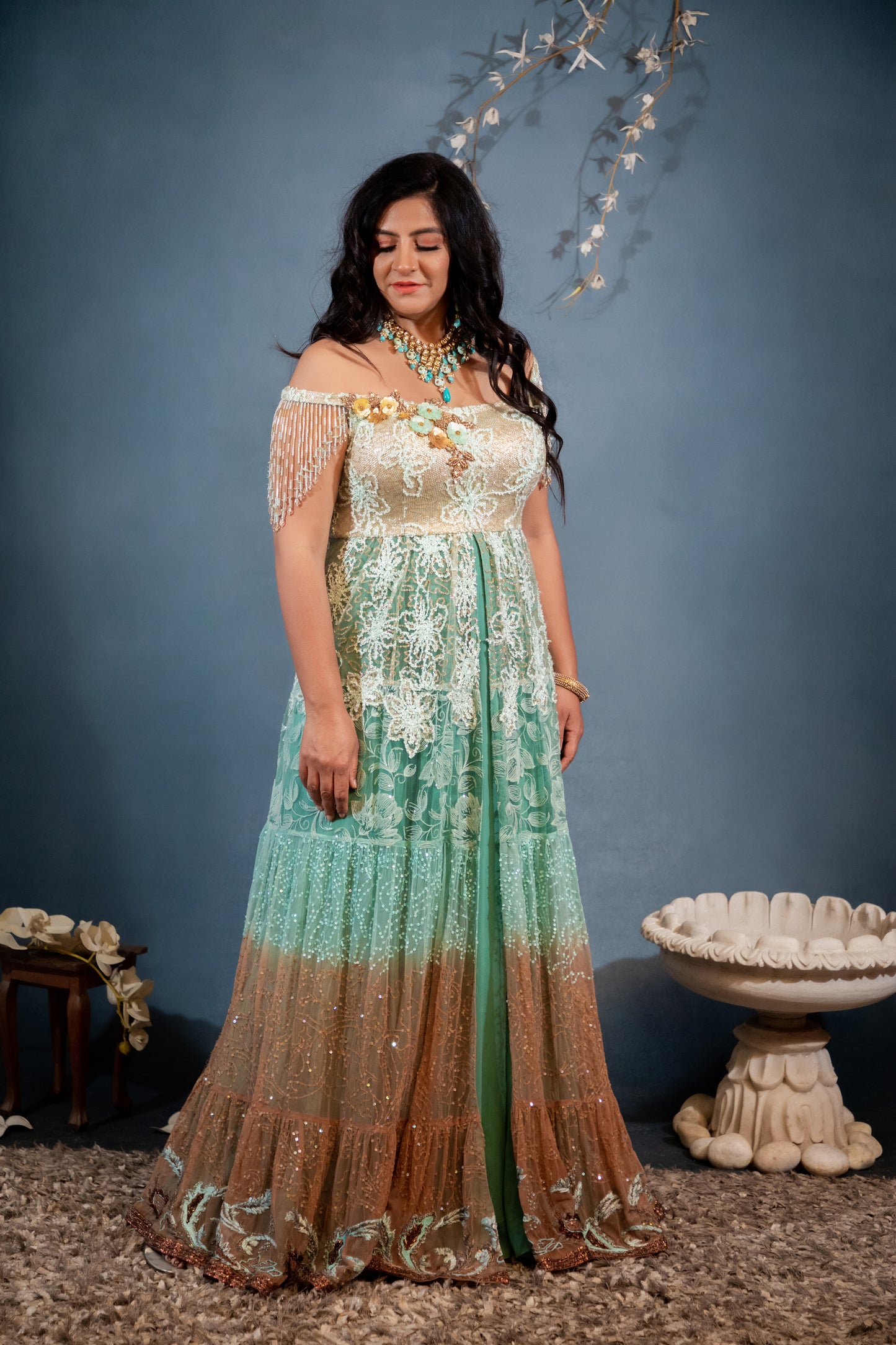 off shoulder anarkali dress Buy Gold Tulle Off Shoulder Anarkali Set For Women by Tarun Tahiliani Online at Aza Fashions