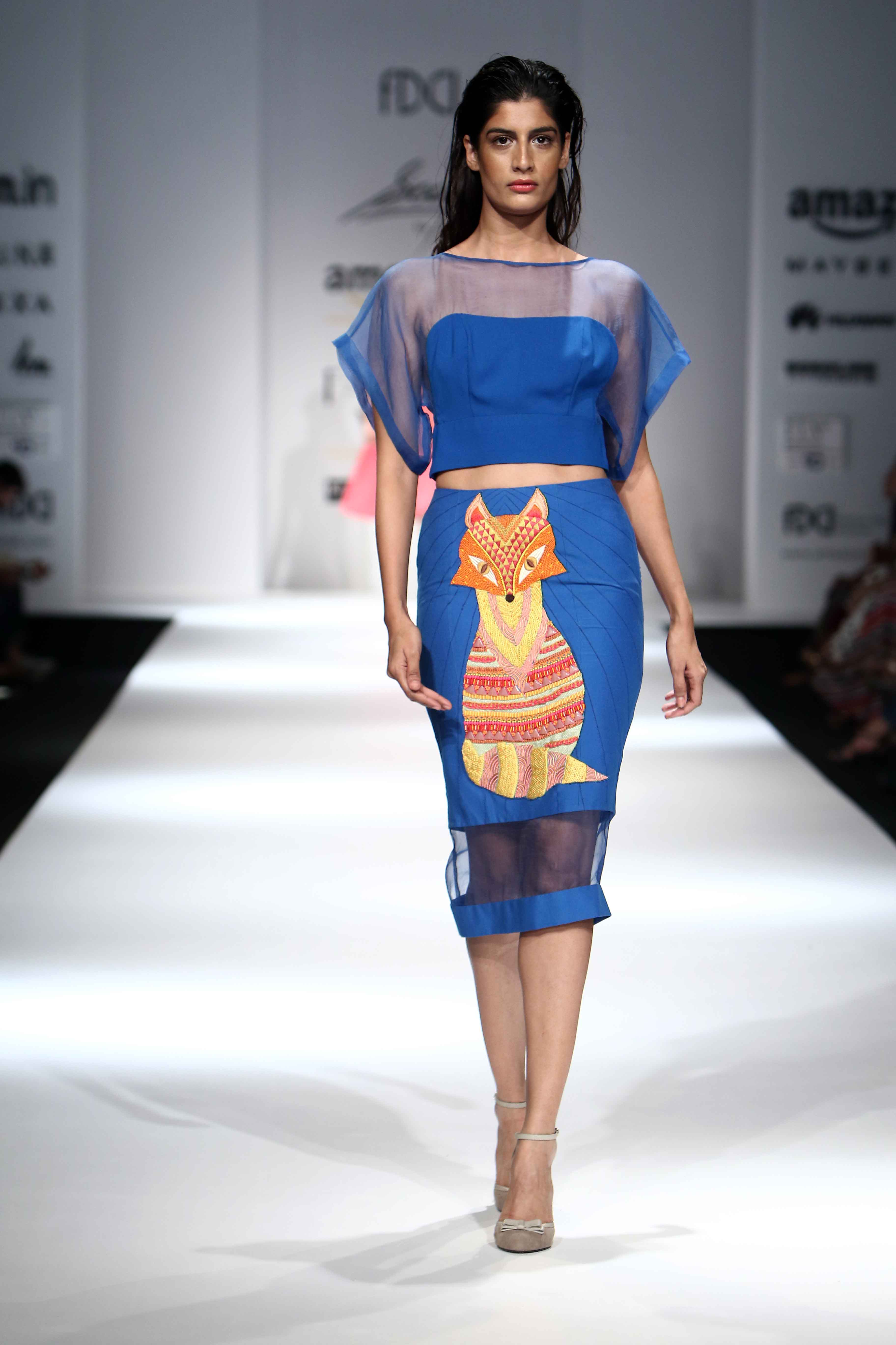 Fox Embroidered Pencil Skirt - Saaj By Ankita