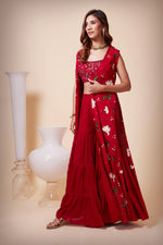 Load image into Gallery viewer, Aari Embroidered Long Jacket with Sharara Pants
