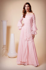 Load image into Gallery viewer, Off-Shoulder Uneven Hem Shirt with Sharara Pants
