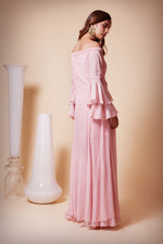 Load image into Gallery viewer, Off-Shoulder Uneven Hem Shirt with Sharara Pants
