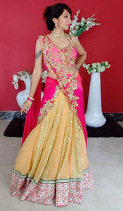 Apricot Peach Lehenga Saree - Saaj By Ankita